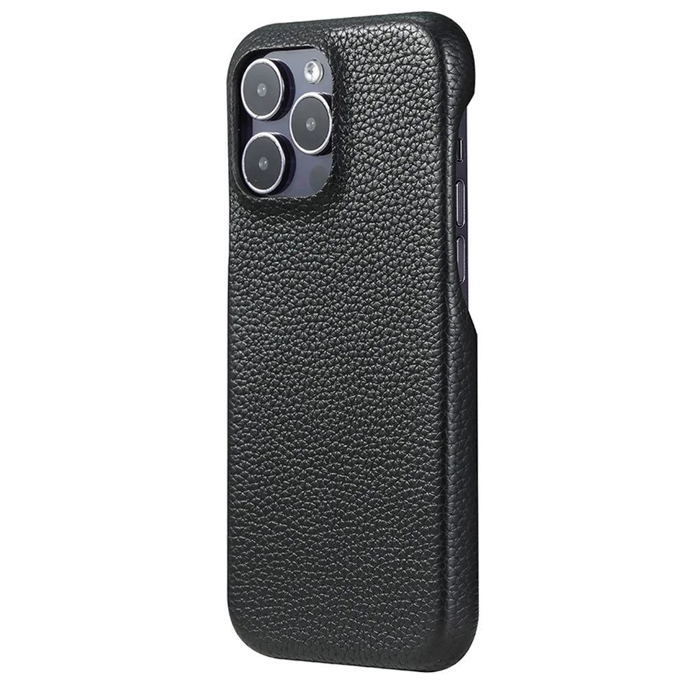 For iPhone 14 Pro Max Case Litchi Texture PU Leather PET Phone Back Cover - Black - 1