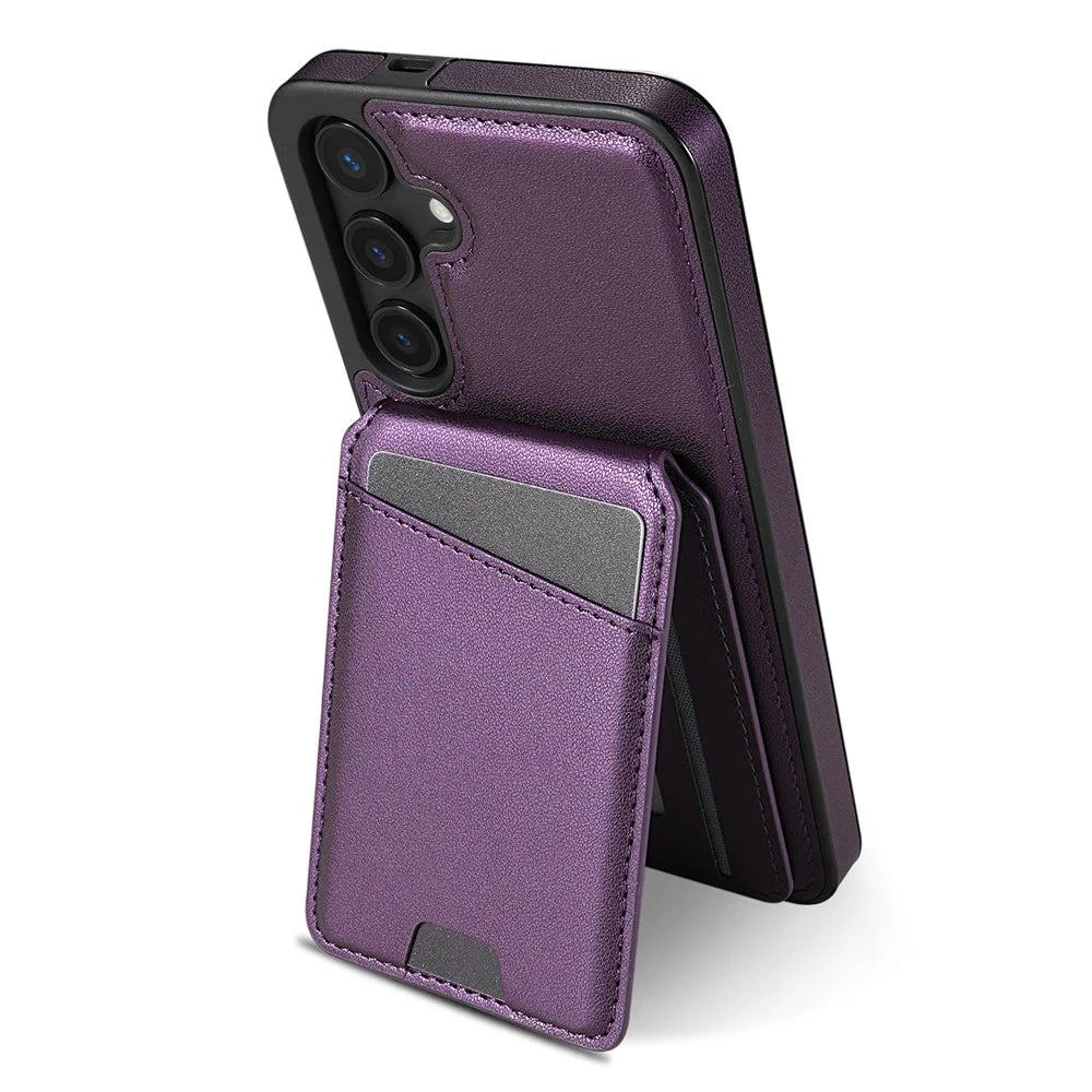 For Samsung Galaxy A55 5G Magnetic Case Detachable Card Holder Kickstand Leather Phone Back Cover - Purple - 2