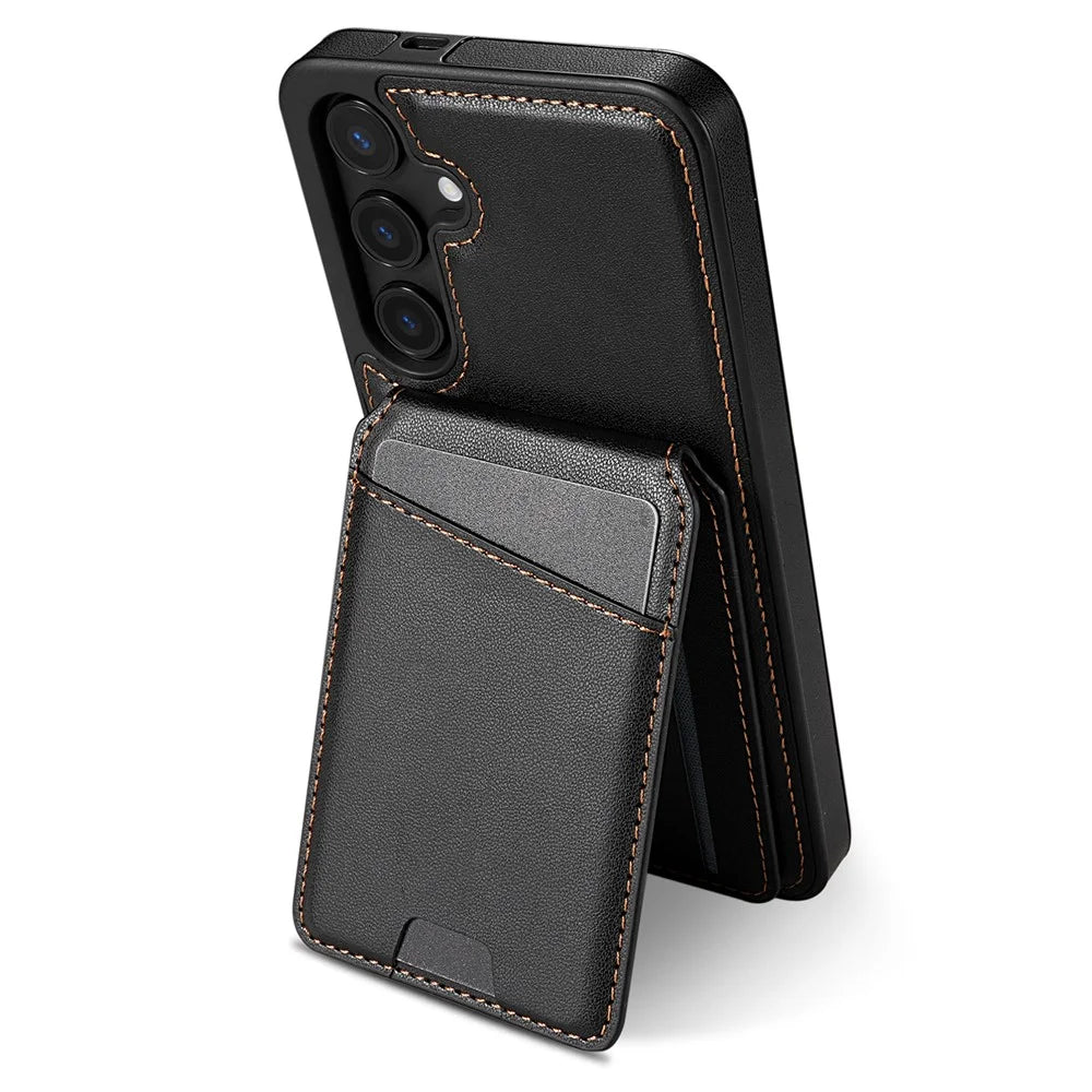 For Samsung Galaxy A16 4G / 5G Magnetic Case Detachable Card Holder Kickstand Leather Phone Back Cover - Black - 2