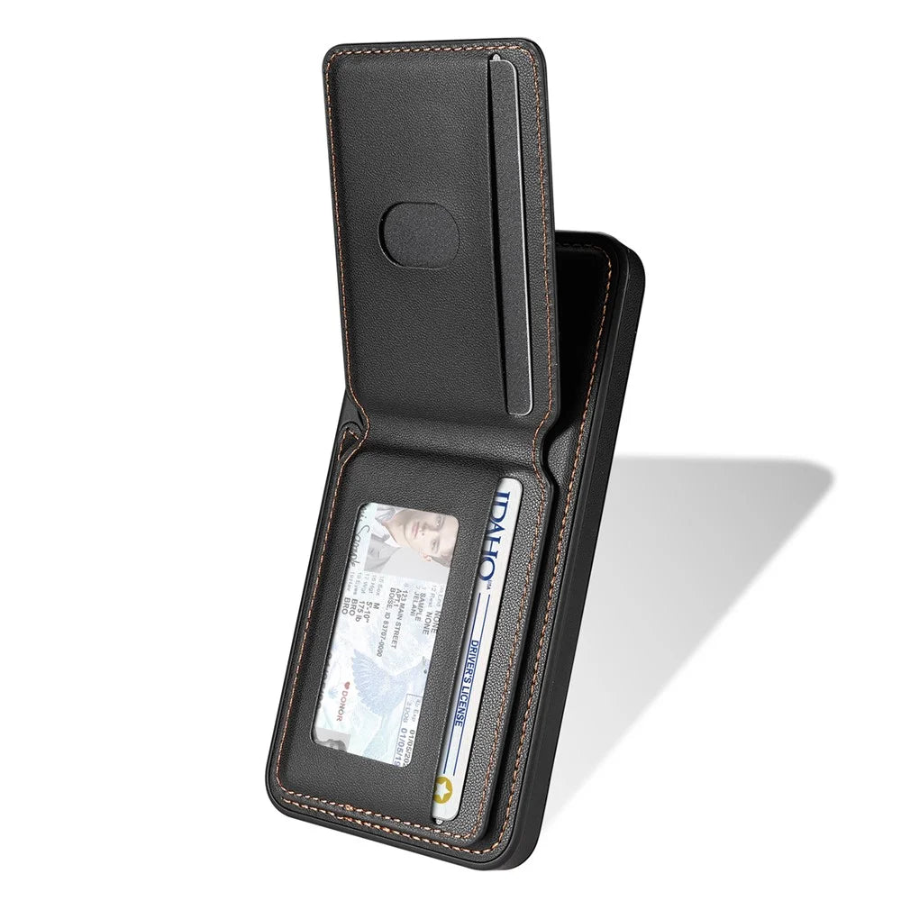 For Samsung Galaxy A16 4G / 5G Magnetic Case Detachable Card Holder Kickstand Leather Phone Back Cover - Black - 4