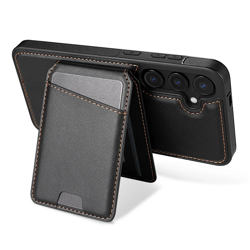 For Samsung Galaxy A16 4G / 5G Magnetic Case Detachable Card Holder Kickstand Leather Phone Back Cover - Black - 5