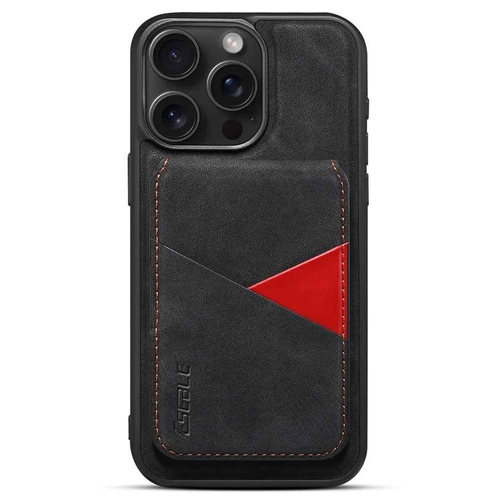 ESEBLE E2 For iPhone 15 Pro Max Magnetic Case RFID Blocking Retro Leather Back Cover with Detachable Card Holder - Black - 1