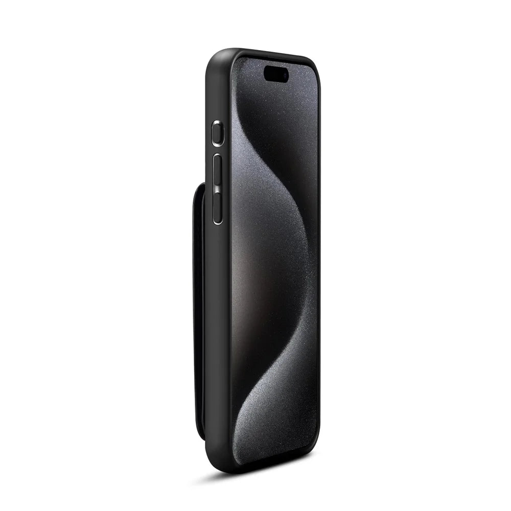 ESEBLE E2 For iPhone 15 Pro Max Magnetic Case RFID Blocking Retro Leather Back Cover with Detachable Card Holder - Black - 6