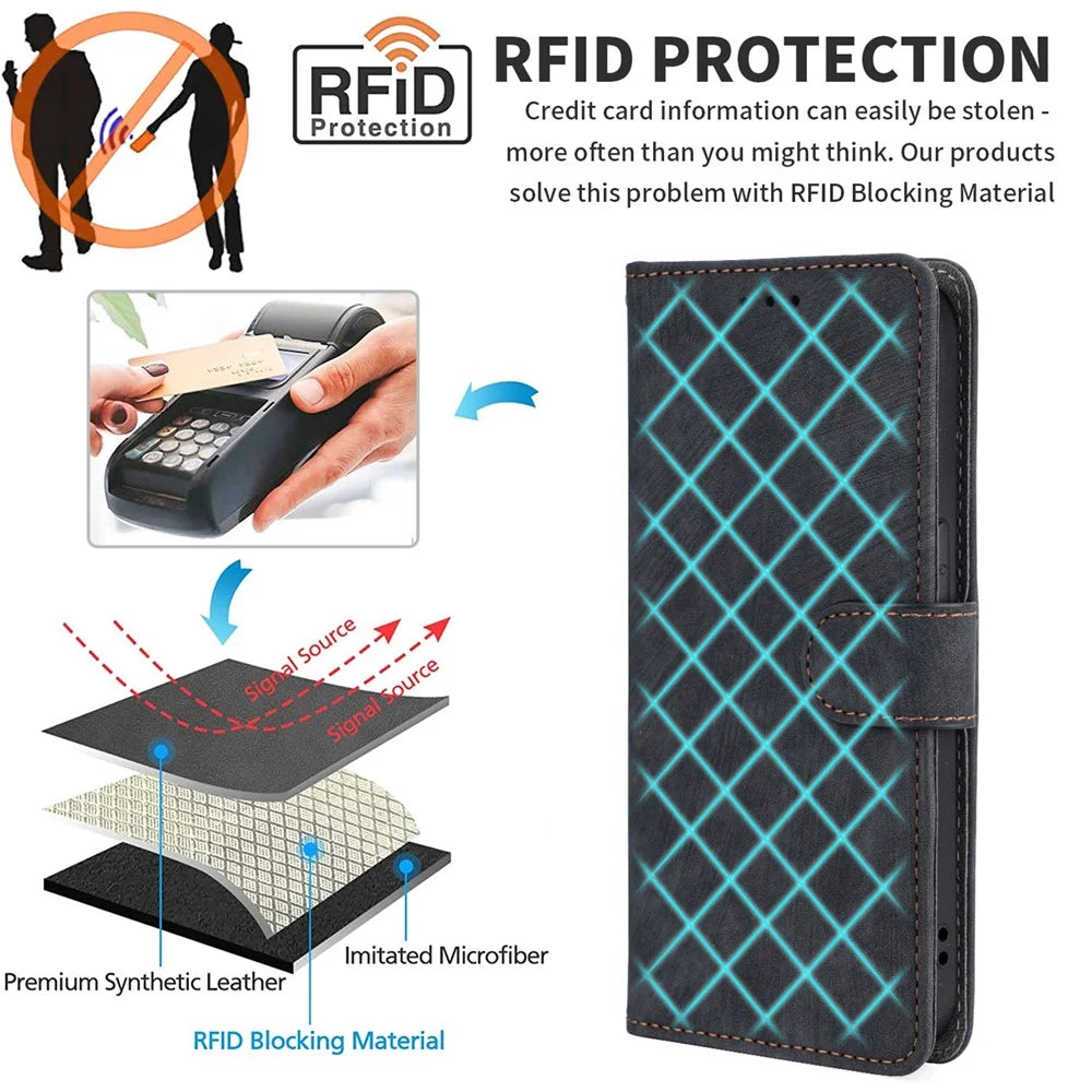 For ZTE nubia Focus Pro Wallet Case RFID Blocking PU Leather Cover Stand View - Black - 6