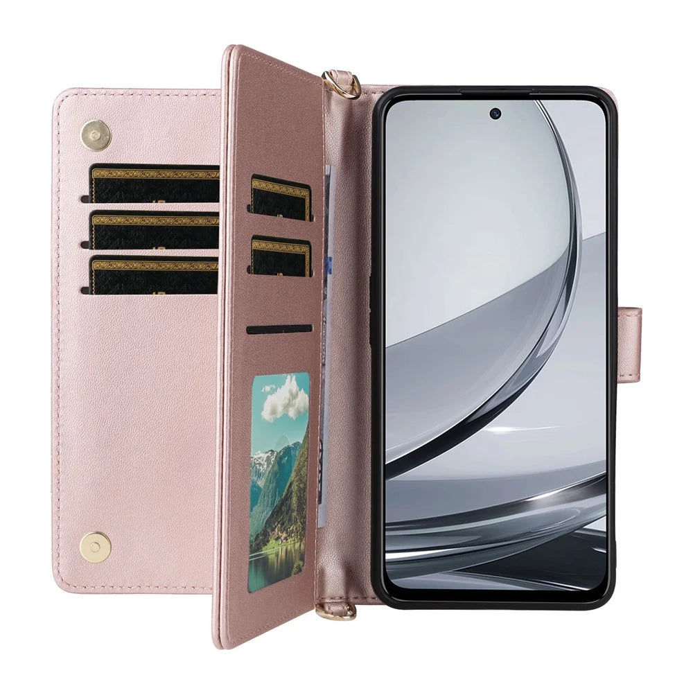 For ZTE nubia Focus Pro Wallet Case with Shoulder / Wrist Strap Leather Phone Cover Stand - Pink - 2