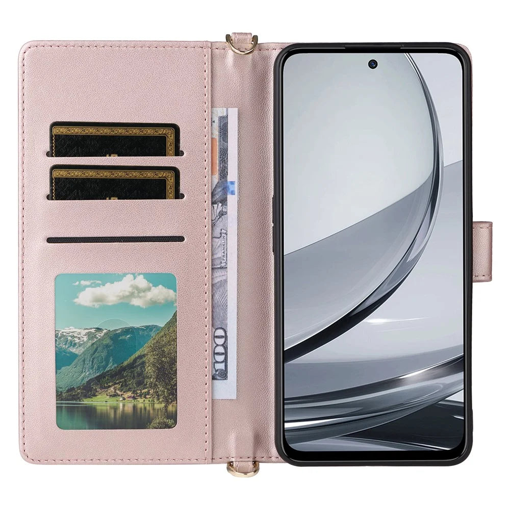For ZTE nubia Focus Pro Wallet Case with Shoulder / Wrist Strap Leather Phone Cover Stand - Pink - 3