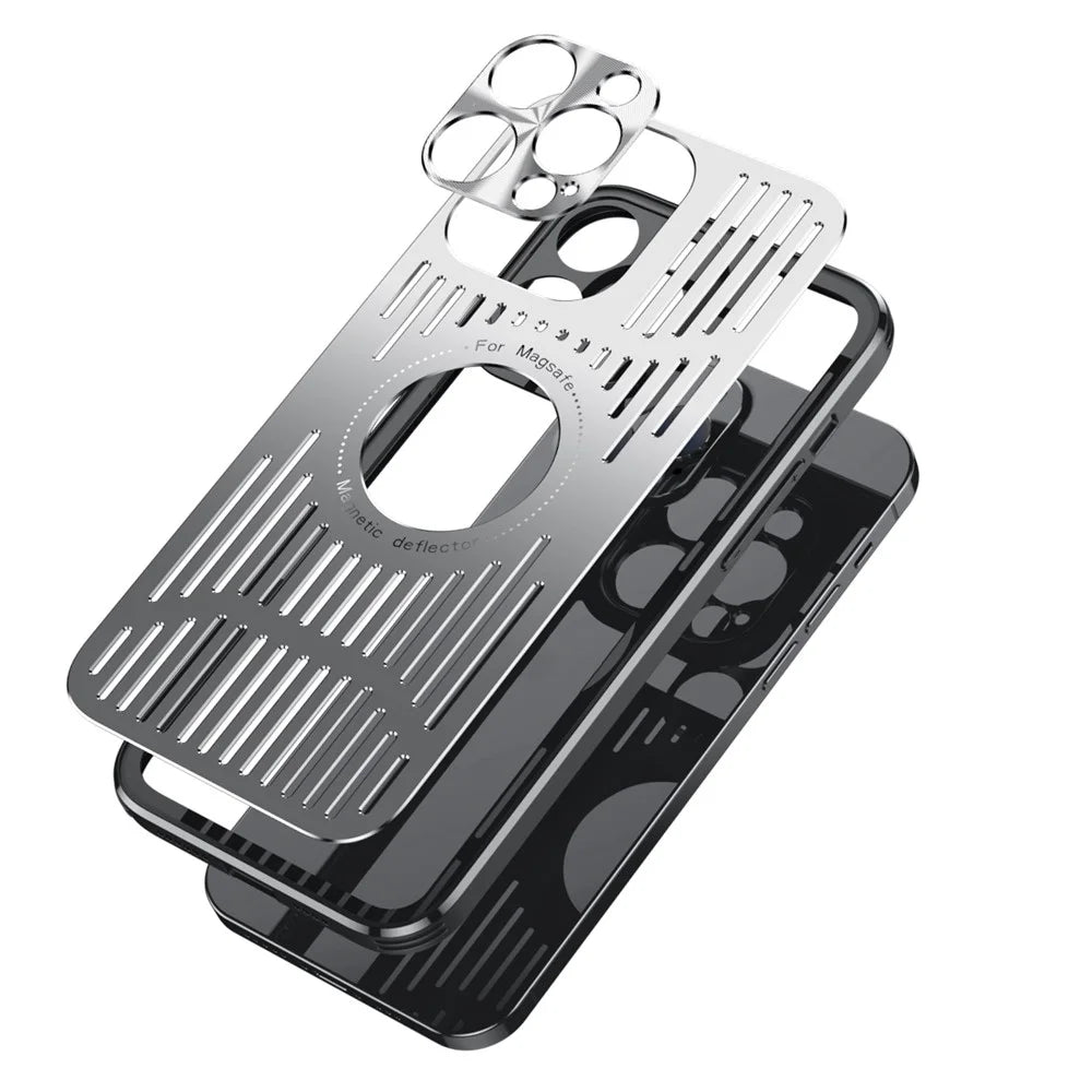 For iPhone 12 Pro Max Magnetic Case Back Hollow Heat Dissipation TPU+Metal Phone Cover - Blue - 6