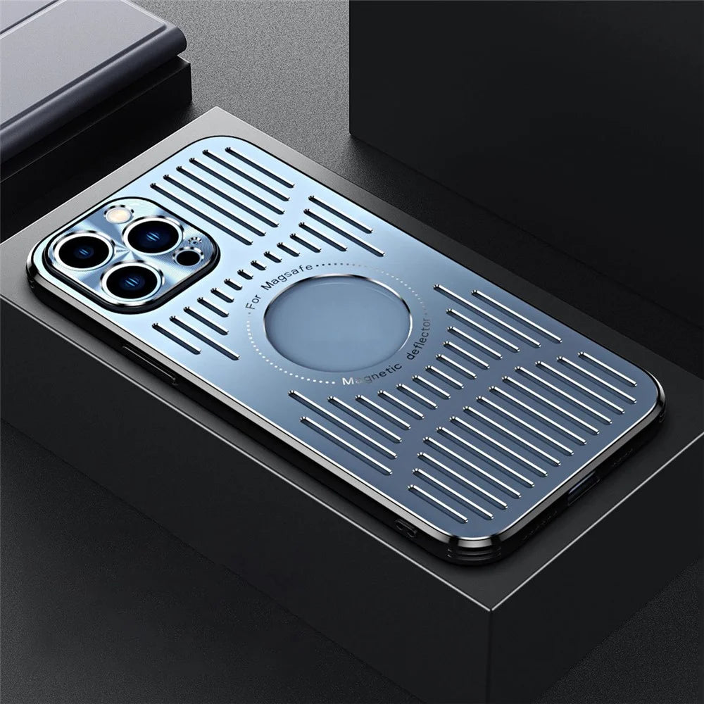 For iPhone 13 Pro Max Case Compatible with MagSafe Back Hollow Heat Dissipation TPU+Metal Phone Cover - Blue - 2