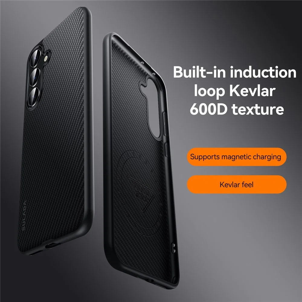 SULADA For Samsung Galaxy S25+ Magnetic Case Metal Lens Frame PU+TPU Phone Cover - Black - 2