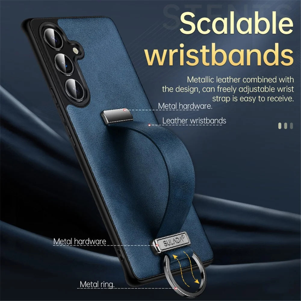 SULADA Fashion Series for Samsung Galaxy S25 Case Wristband Kickstand Leather Back Phone Cover - Black - 4