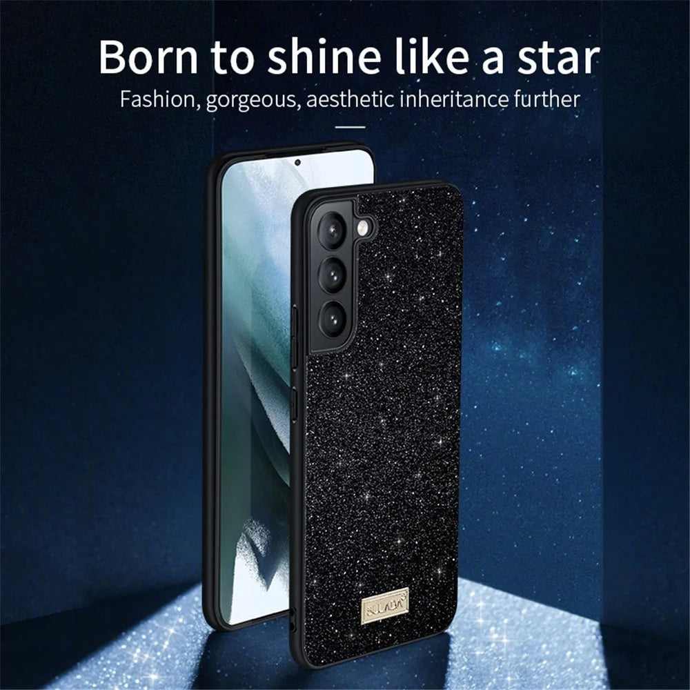SULADA For Samsung Galaxy S25+ Case PU Leather + PC + TPU Glitter Sequins Back Phone Cover - Black - 2