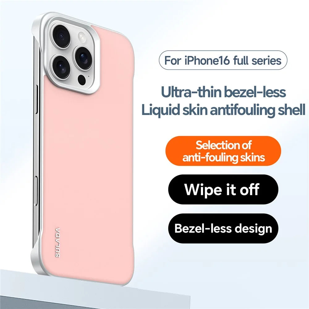 SULADA For iPhone 16 Pro Max Case Frameless PU + PC Back Phone Cover - Pink - 2