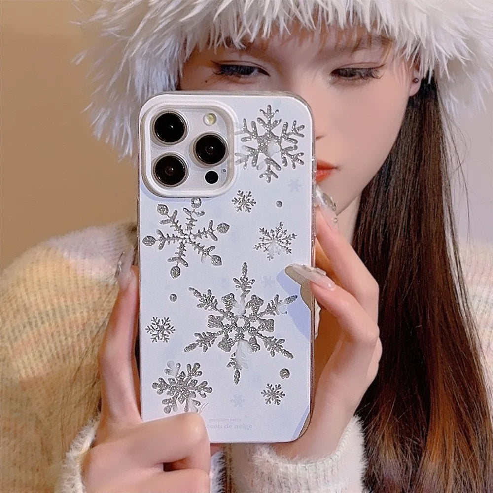 For iPhone 16 Pro Max Case Glitter Snowflake Pattern TPU Phone Cover - 3