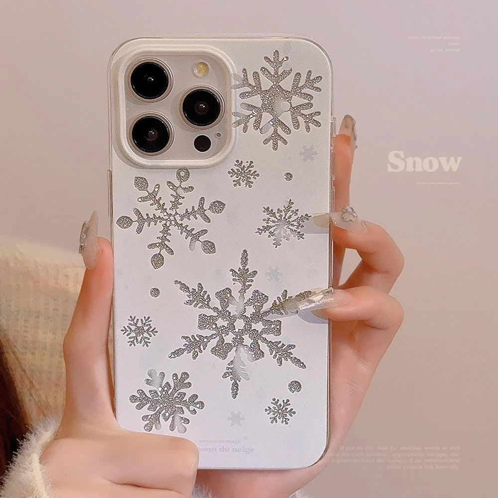 For iPhone 16 Pro Max Case Glitter Snowflake Pattern TPU Phone Cover - 5