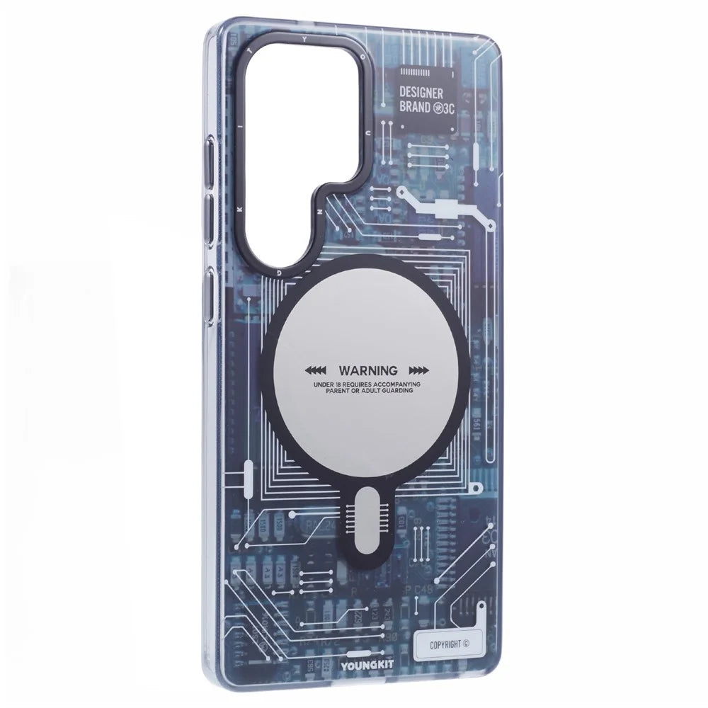 YOUNGKIT For Samsung Galaxy S25 Ultra Magnetic Case IMD Circuit Board PC TPU Phone Cover Matte Finish - Grey - 3