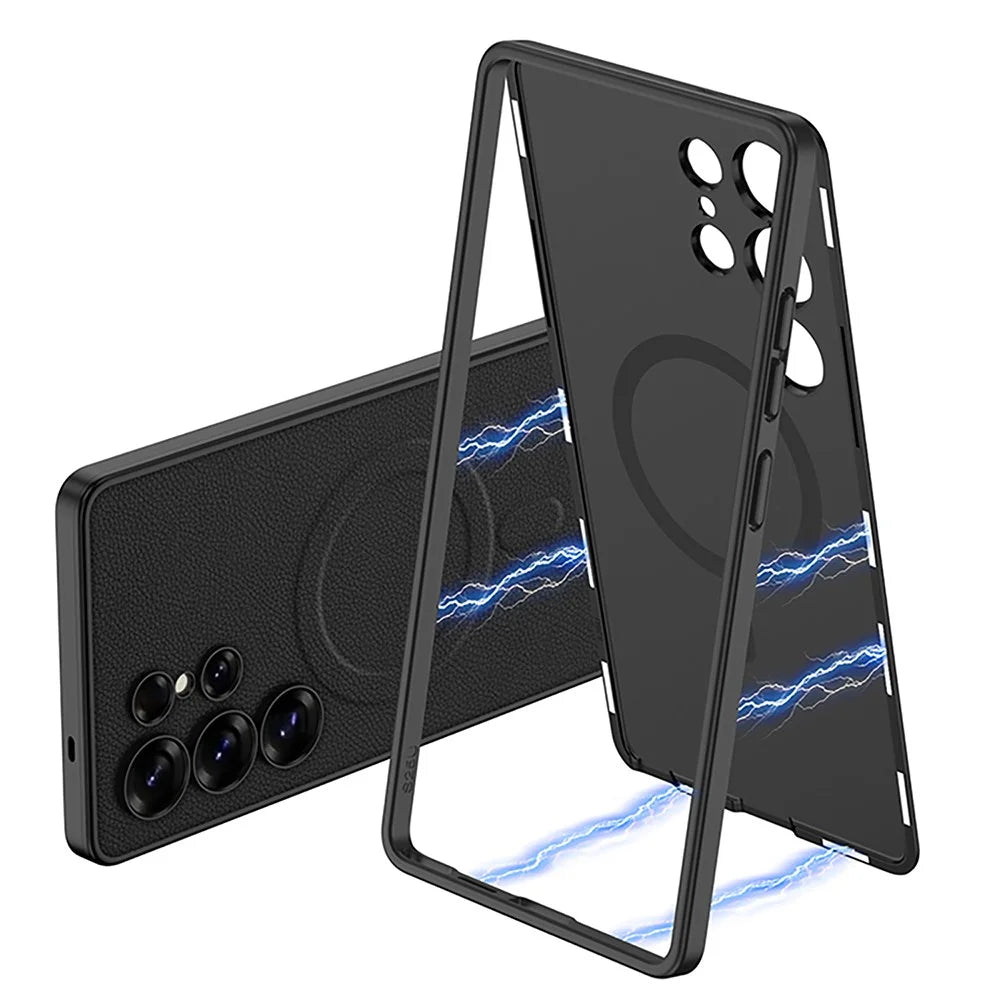 GKK For Samsung Galaxy S25 Ultra Magnetic Case PU + PC Phone Back Cover Magnetic Installation - Black - 4