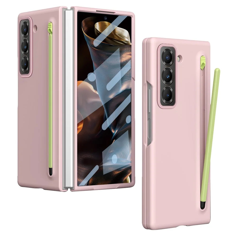 PC Phone Case for Samsung Galaxy Z Fold Special Mobile Cover with Tempered Glass Film and Stylus - Pink - 1