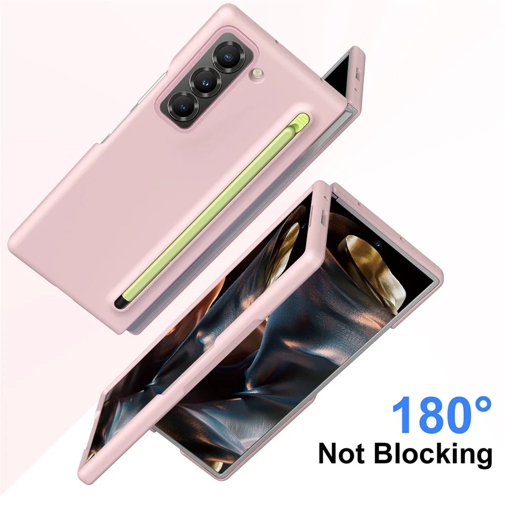 PC Phone Case for Samsung Galaxy Z Fold Special Mobile Cover with Tempered Glass Film and Stylus - Pink - 2