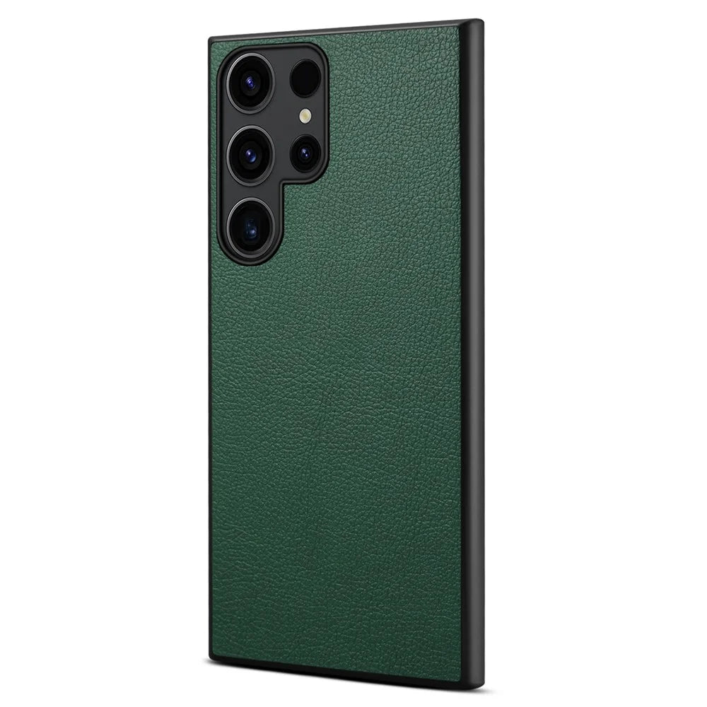 For Samsung Galaxy S25 Ultra Case Calf Texture Leather + PC + TPU Phone Cover - Green - 1