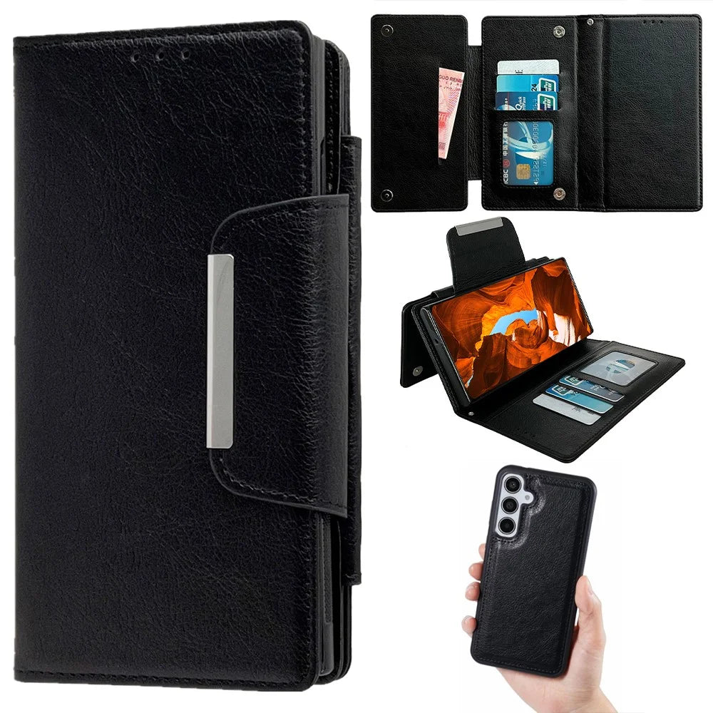 For Samsung Galaxy S25 Detachable Cover PU Leather 2 in 1 Magnetic Wallet Phone Case - Black - 1