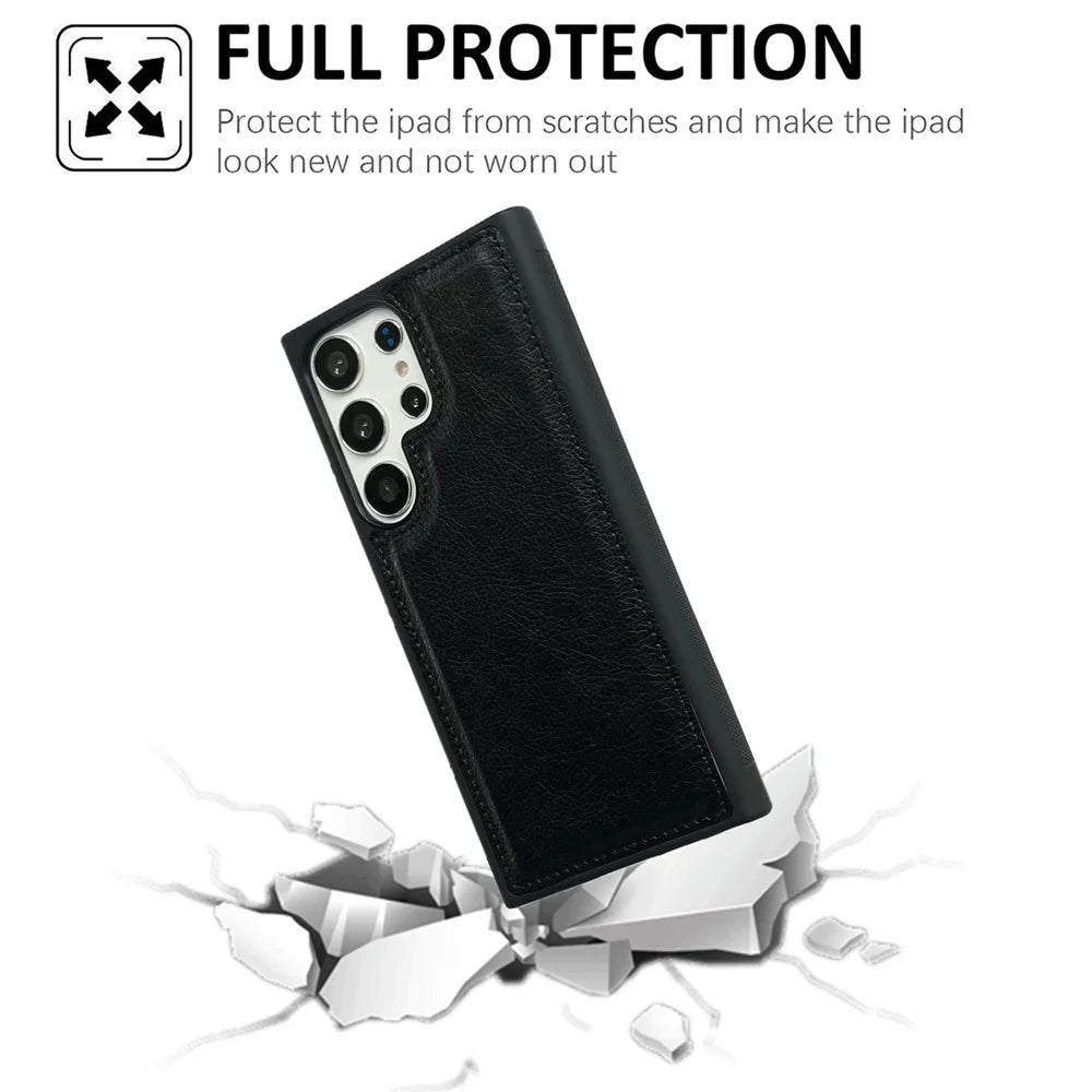 For Samsung Galaxy S25 Ultra Case Calf Texture PU Leather Anti Fingerprint Back Phone Cover - Black - 3