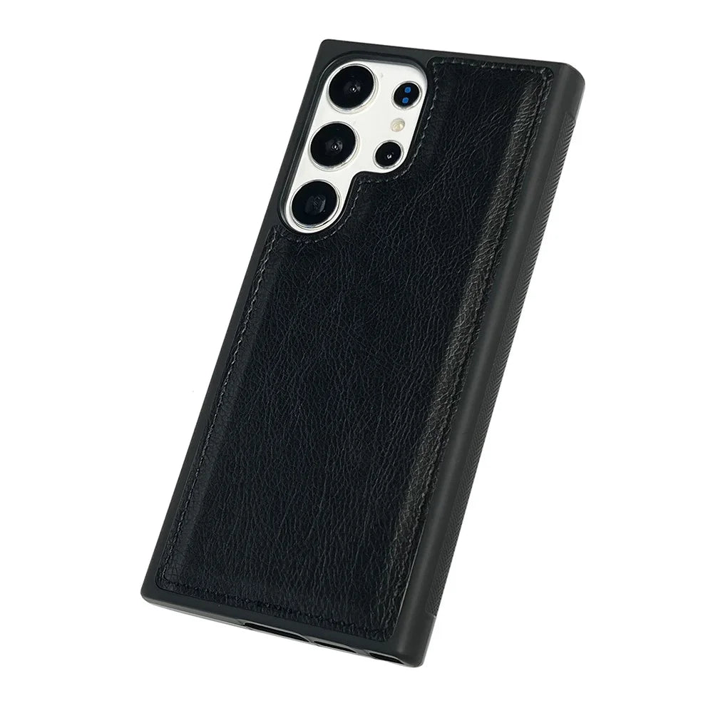 For Samsung Galaxy S25 Ultra Case Calf Texture PU Leather Anti Fingerprint Back Phone Cover - Black - 5