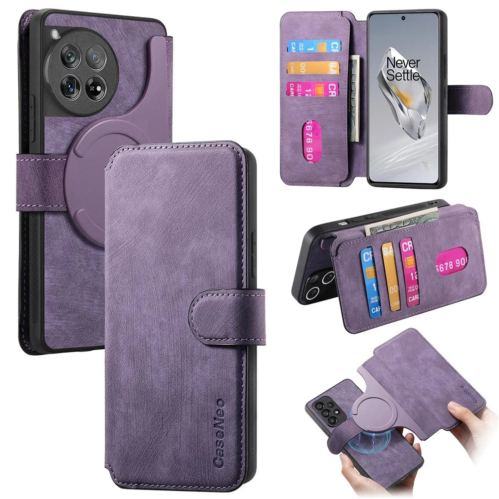 CASENEO For OnePlus 12 5G Magnetic Case  Detachable Leather Phone Wallet Cover - Purple - 1