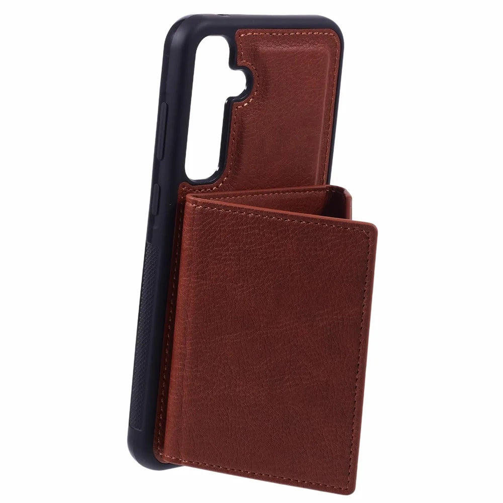 For Samsung Galaxy S25+ Case Card Bag Kickstand TPU + PU Phone Cover - Brown - 5