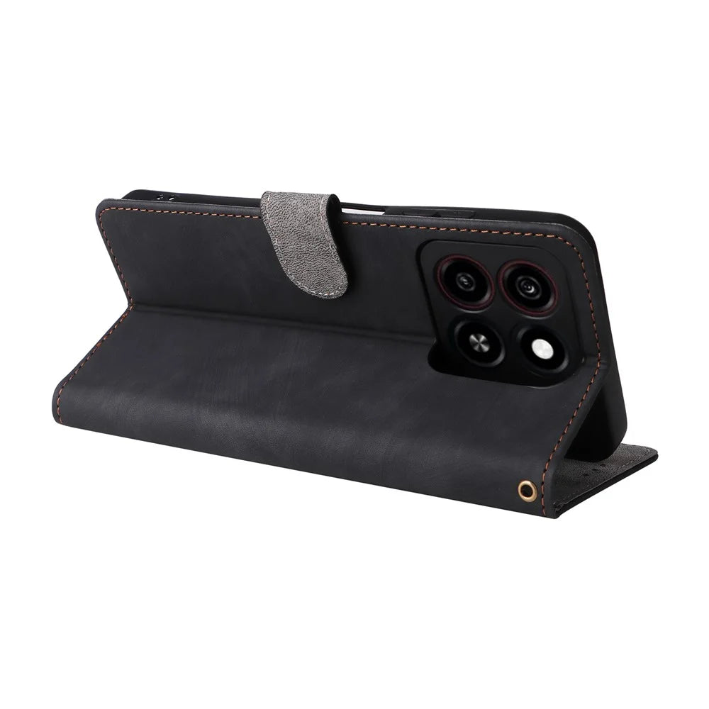 For ZTE Blade A35 / Blade A55 Wallet Case RFID Blocking PU Leather Cover Stand View - Black - 4