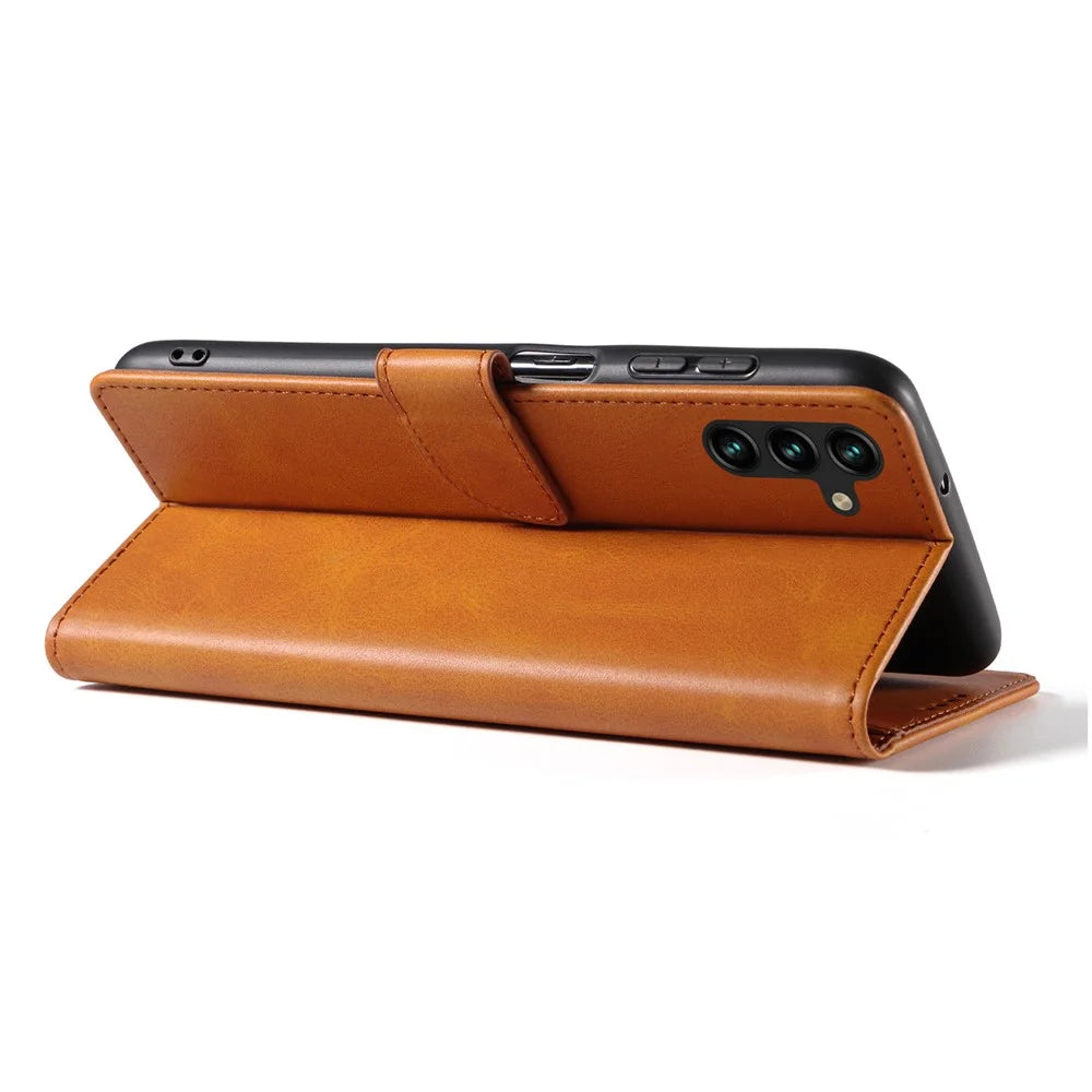 For Samsung Galaxy A26 5G Case Leather Stand Phone Shell with Magnetic Closure - Khaki - 3