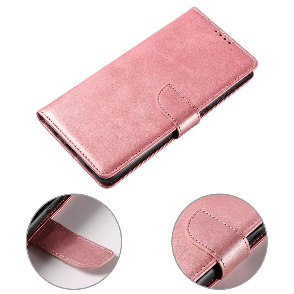 For Samsung Galaxy A16 5G  /  4G Case Leather Stand Phone Shell with Magnetic Closure - Rose Gold - 6