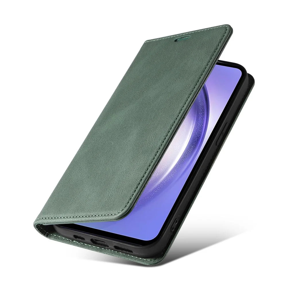 For Samsung Galaxy S25+ Case Wristband Design Stand Magnetic Leather Phone Wallet Cover - Green - 6