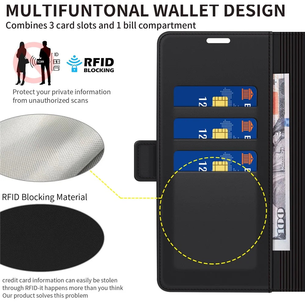 For Samsung Galaxy A56 5G Case Side Magnetic Clasp RFID Blocking Leather Phone Wallet Cover - Black - 2