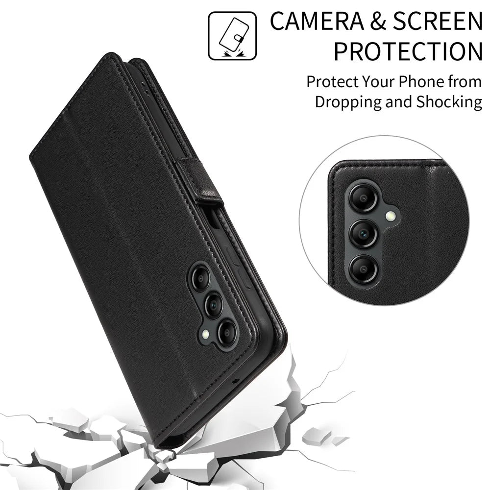For Samsung Galaxy A56 5G Case Side Magnetic Clasp RFID Blocking Leather Phone Wallet Cover - Black - 4
