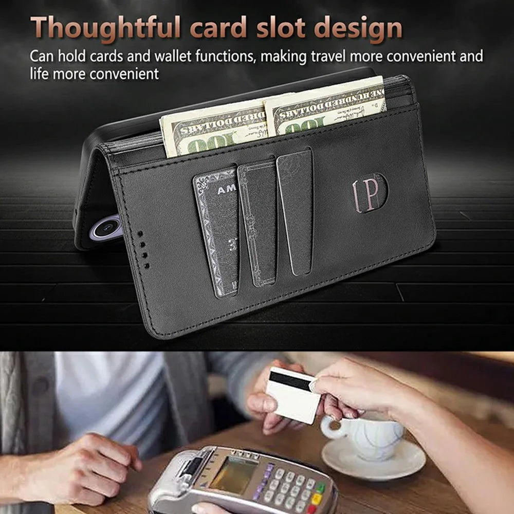 AZNS For Samsung Galaxy A16 4G / 5G Case PU Leather Wallet Phone Cover - Black - 6