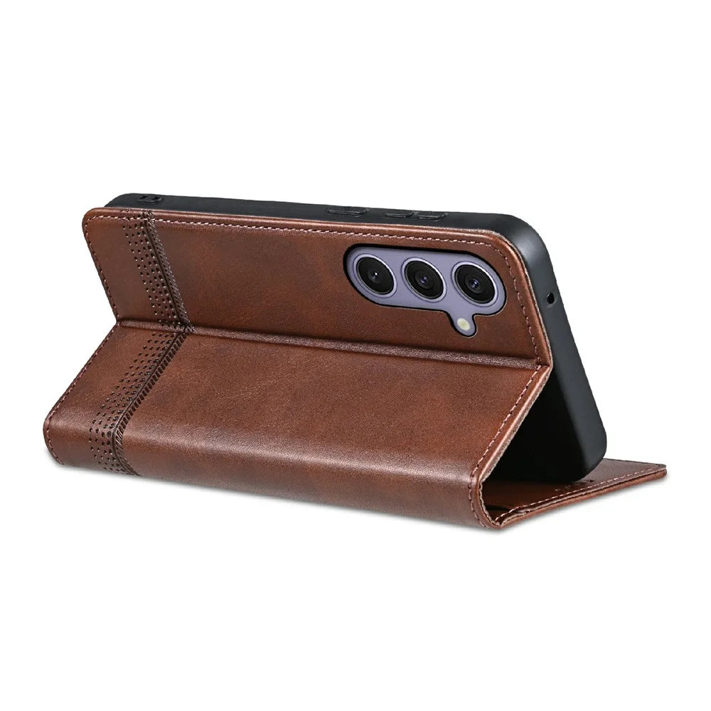 AZNS For Samsung Galaxy A56 5G Case Cowhide Texture PU Leather Wallet Phone Cover - Coffee - 4