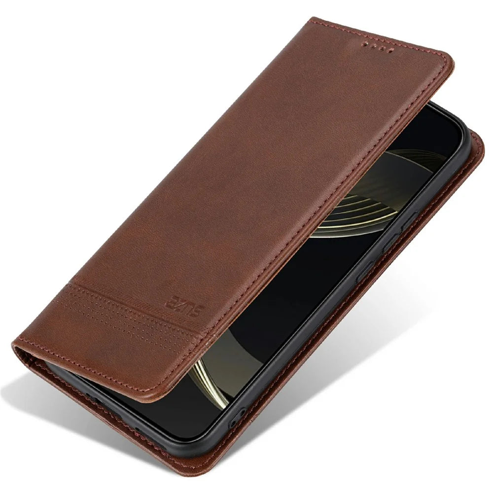AZNS For Samsung Galaxy A56 5G Case Cowhide Texture PU Leather Wallet Phone Cover - Coffee - 6