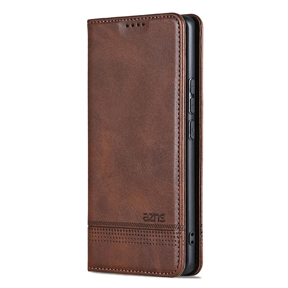 AZNS For Samsung Galaxy A56 5G Case Cowhide Texture PU Leather Wallet Phone Cover - Coffee - 7