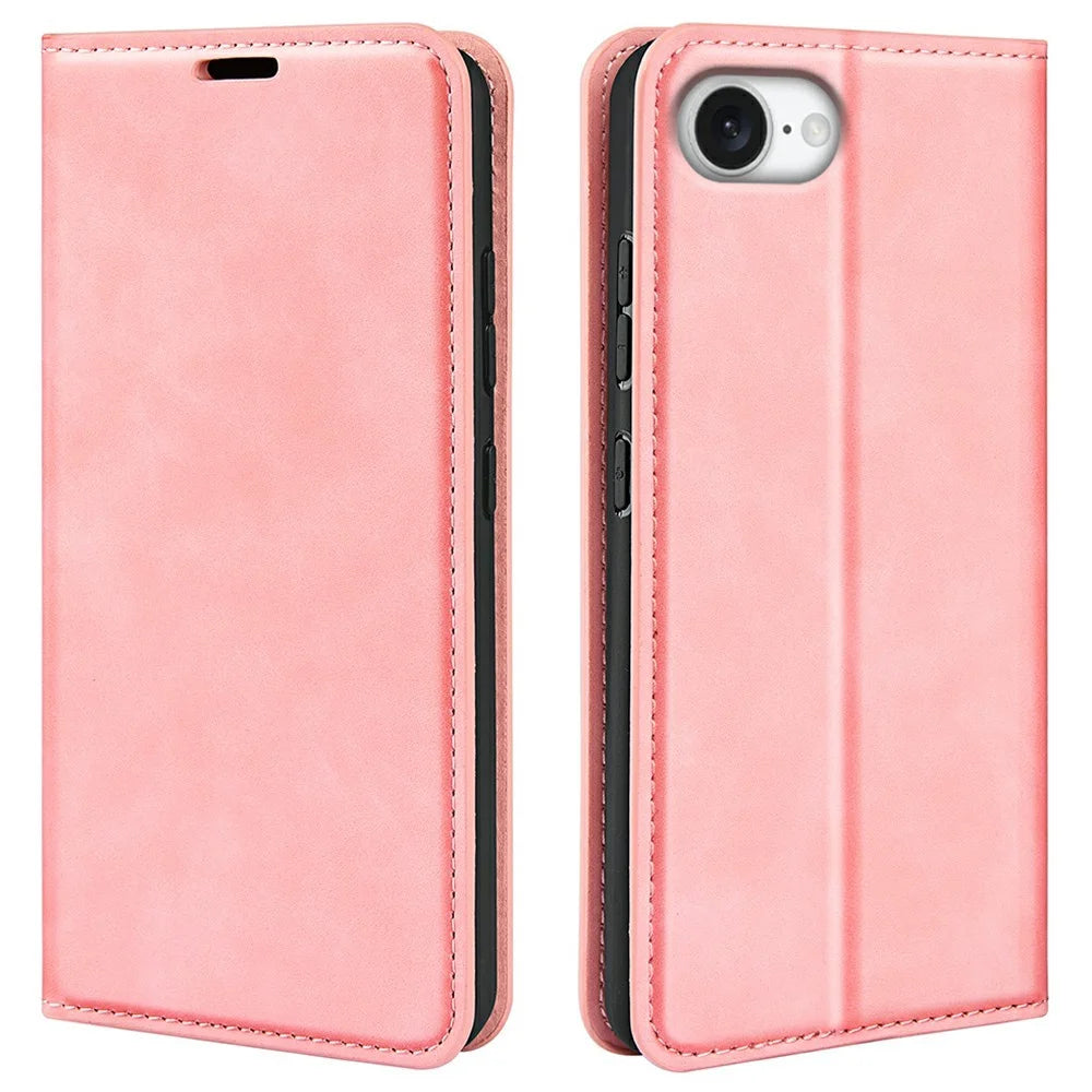 For iPhone 17e / 16e Case Skin Touch Leather Wallet Phone Cover - Pink - 1
