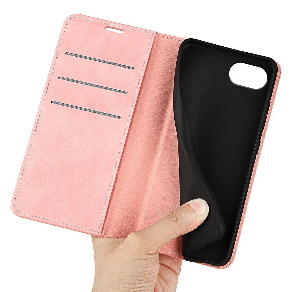 For iPhone 17e / 16e Case Skin Touch Leather Wallet Phone Cover - Pink - 4