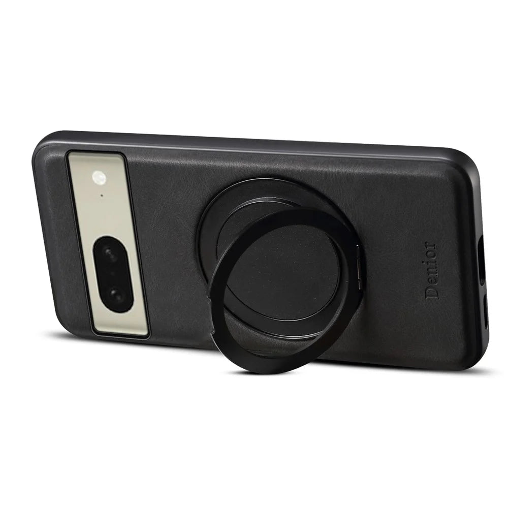 DENIOR A14 For Google Pixel 8 Magnetic Case Rotary Kickstand Leather PC TPU Phone Cover - Black - 3