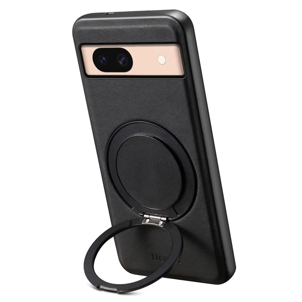 DENIOR A14 For Google Pixel 8a Magnetic Case Rotary Kickstand Leather PC TPU Phone Cover - Black - 2