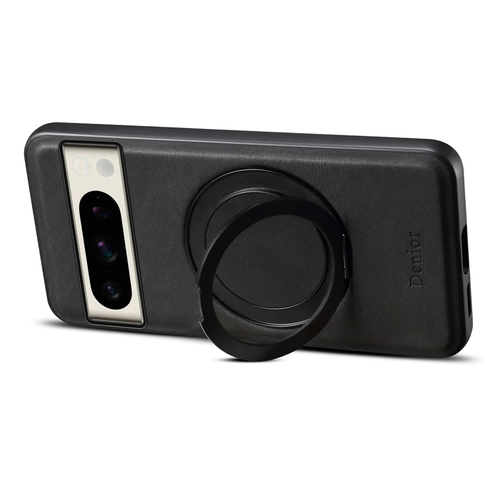 DENIOR A14 For Google Pixel 8 Pro Magnetic Case Rotary Kickstand Leather PC TPU Phone Cover - Black - 3