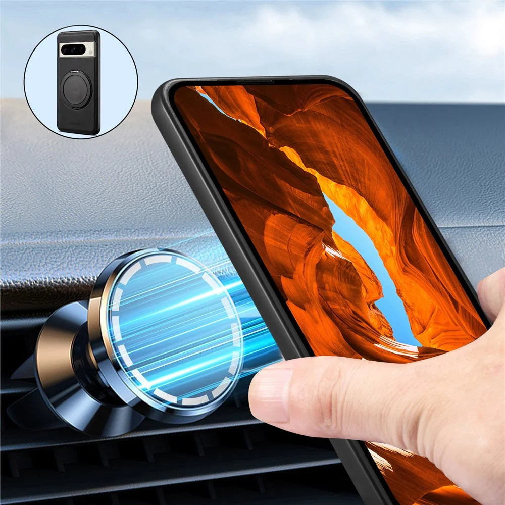 DENIOR A14 For Google Pixel 8 Pro Magnetic Case Rotary Kickstand Leather PC TPU Phone Cover - Black - 6