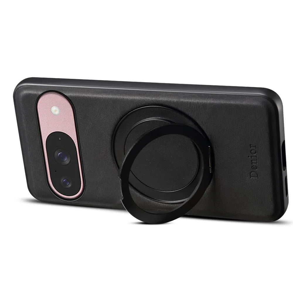 DENIOR A14 For Google Pixel 9 / Pixel 9 Pro Magnetic Case Rotary Kickstand Leather PC TPU Phone Cover - Black - 3