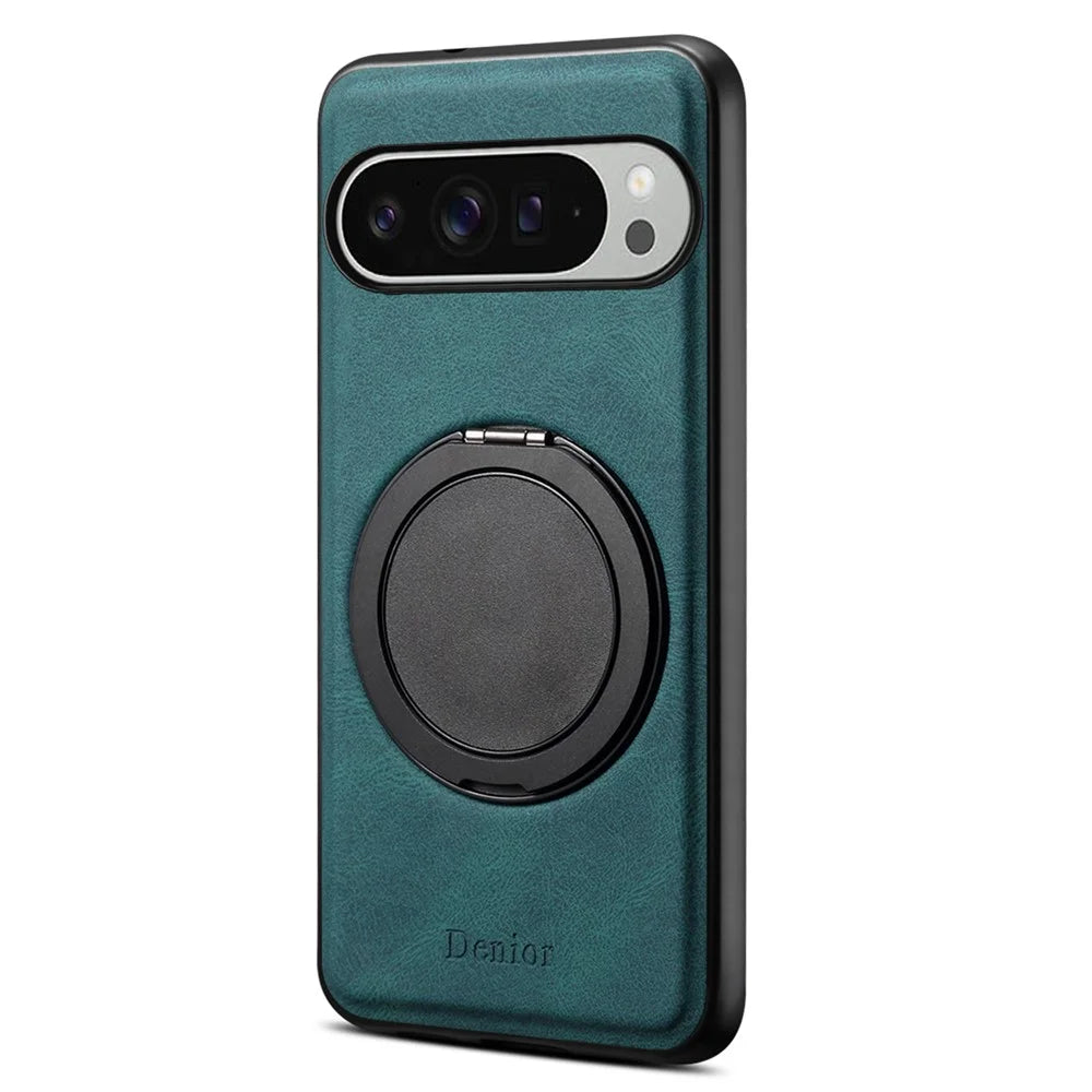 DENIOR A14 For Google Pixel 9 Pro XL Magnetic Case Rotary Kickstand Leather PC TPU Phone Cover - Blue - 1