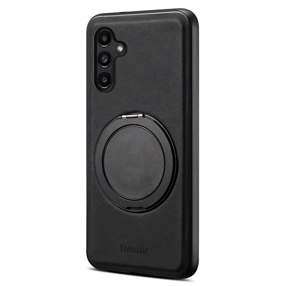 DENIOR A14 For Samsung Galaxy A15 4G Magnetic Case Rotary Kickstand Leather PC TPU Phone Cover - Black - 1
