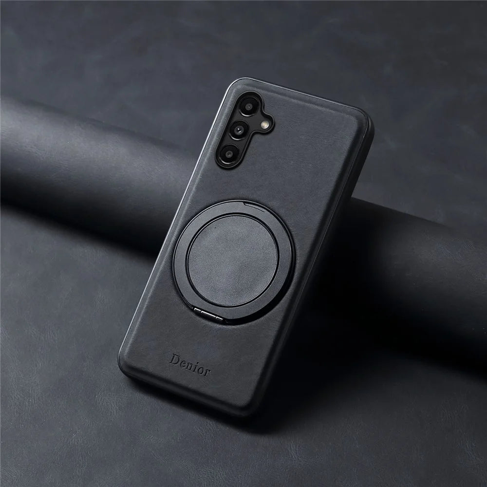 DENIOR A14 For Samsung Galaxy A15 4G Magnetic Case Rotary Kickstand Leather PC TPU Phone Cover - Black - 7