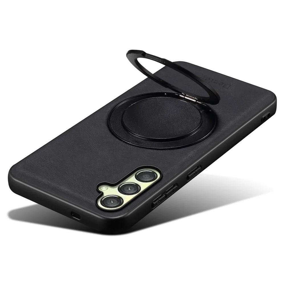 DENIOR A14 For Samsung Galaxy A25 5G (Global) (161.0 x 76.5 x 8.3mm) Magnetic Case Rotary Kickstand Leather PC TPU Phone Cover - Black - 4
