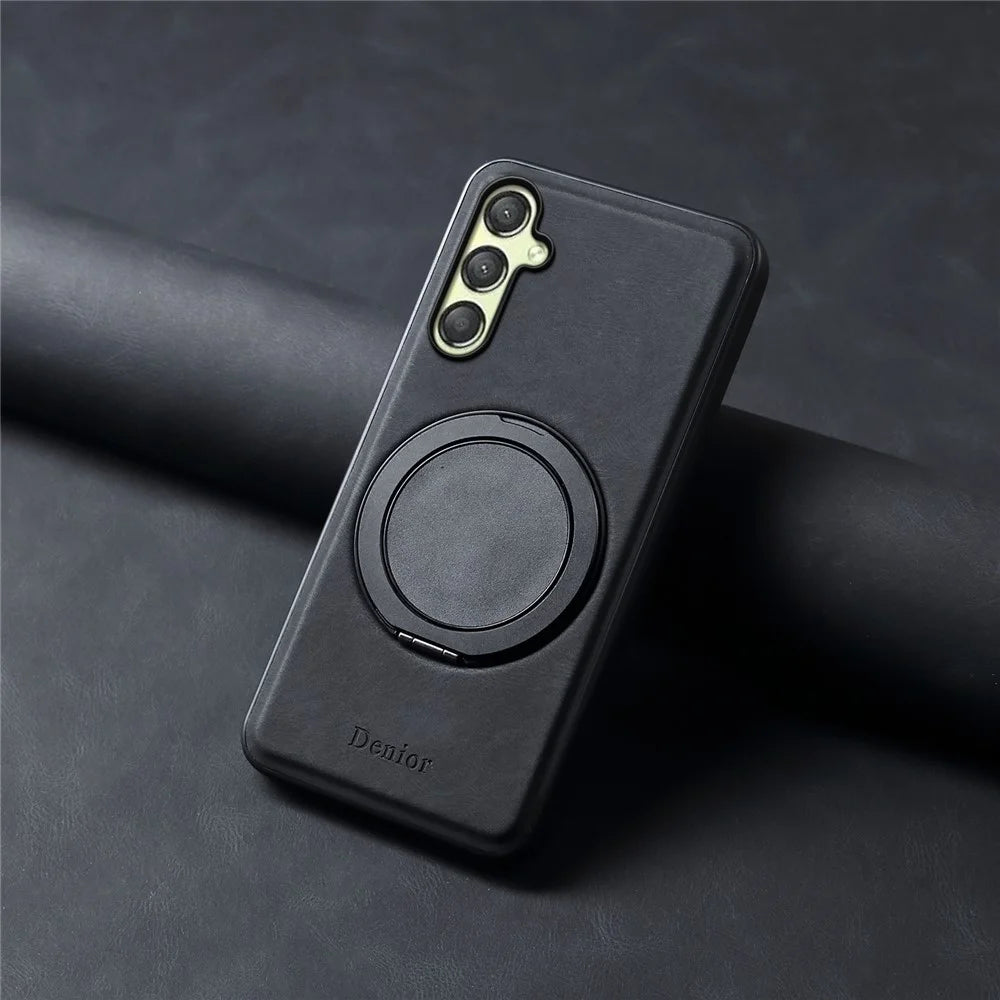 DENIOR A14 For Samsung Galaxy A25 5G (Global) (161.0 x 76.5 x 8.3mm) Magnetic Case Rotary Kickstand Leather PC TPU Phone Cover - Black - 7